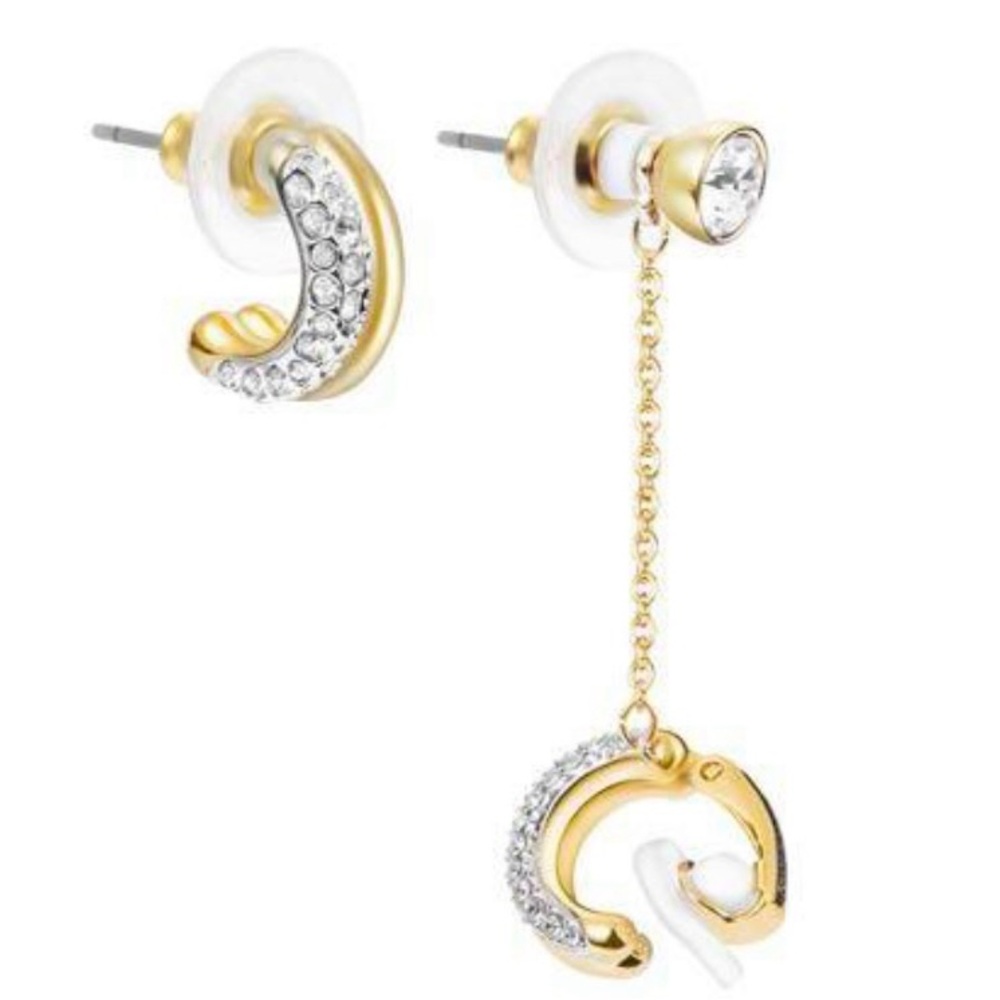 Swarovski Time – Pierced Earring Cuff, White, Mixed Metal Finish